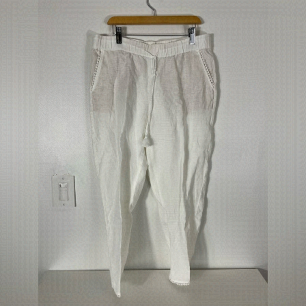 TALBOTS 100% Linen White Capri Pants Elastic Waist Womens Size 2 Summer